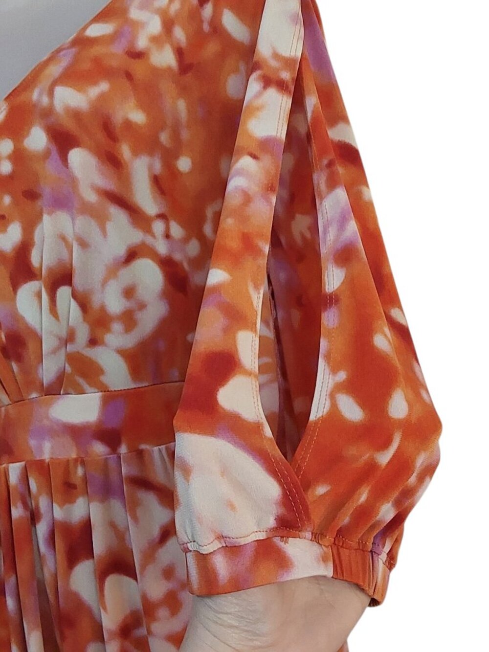 Hot in Hollywood Orange Multi V-neck Split Sleeve Maxi Dress Boho/Glam/Resort XL - Picture 4 of 7